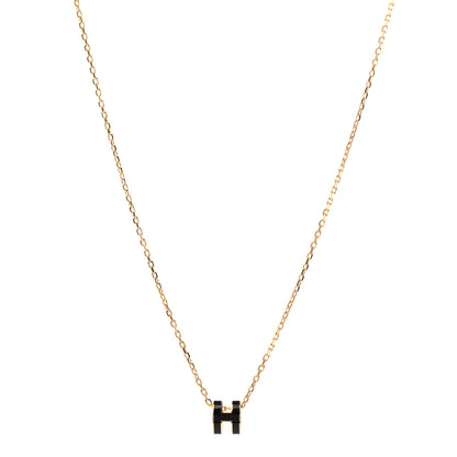 Hermes Lacquered Gold Mini Pop H Pendant Necklace Black 1 of 5