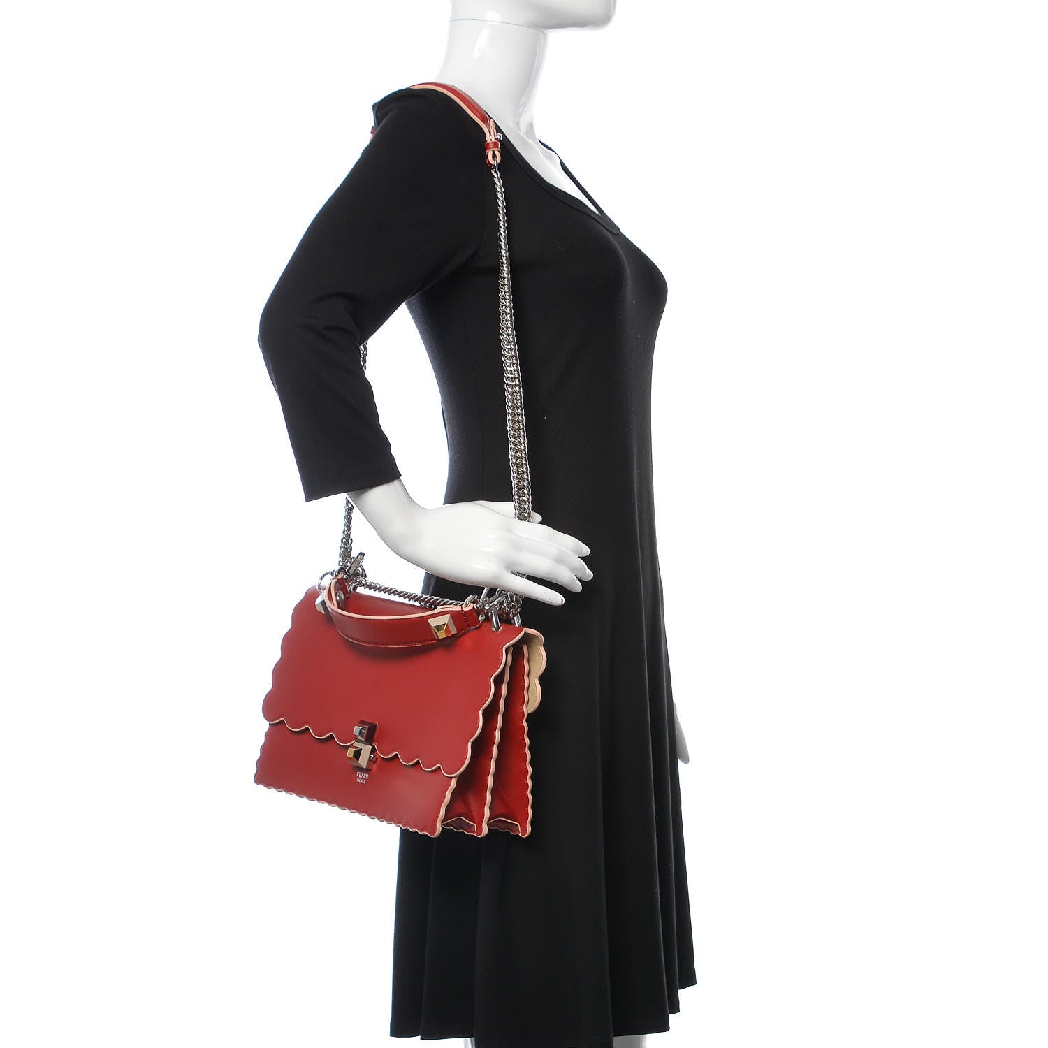 Fendi Vitello Liberty Scalloped Studded Kan I Shoulder Bag Fragola 2 of 16