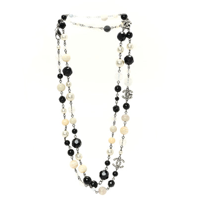 Chanel Pearl Crystal Bead CC Long Necklace Black Silver 3 of 4