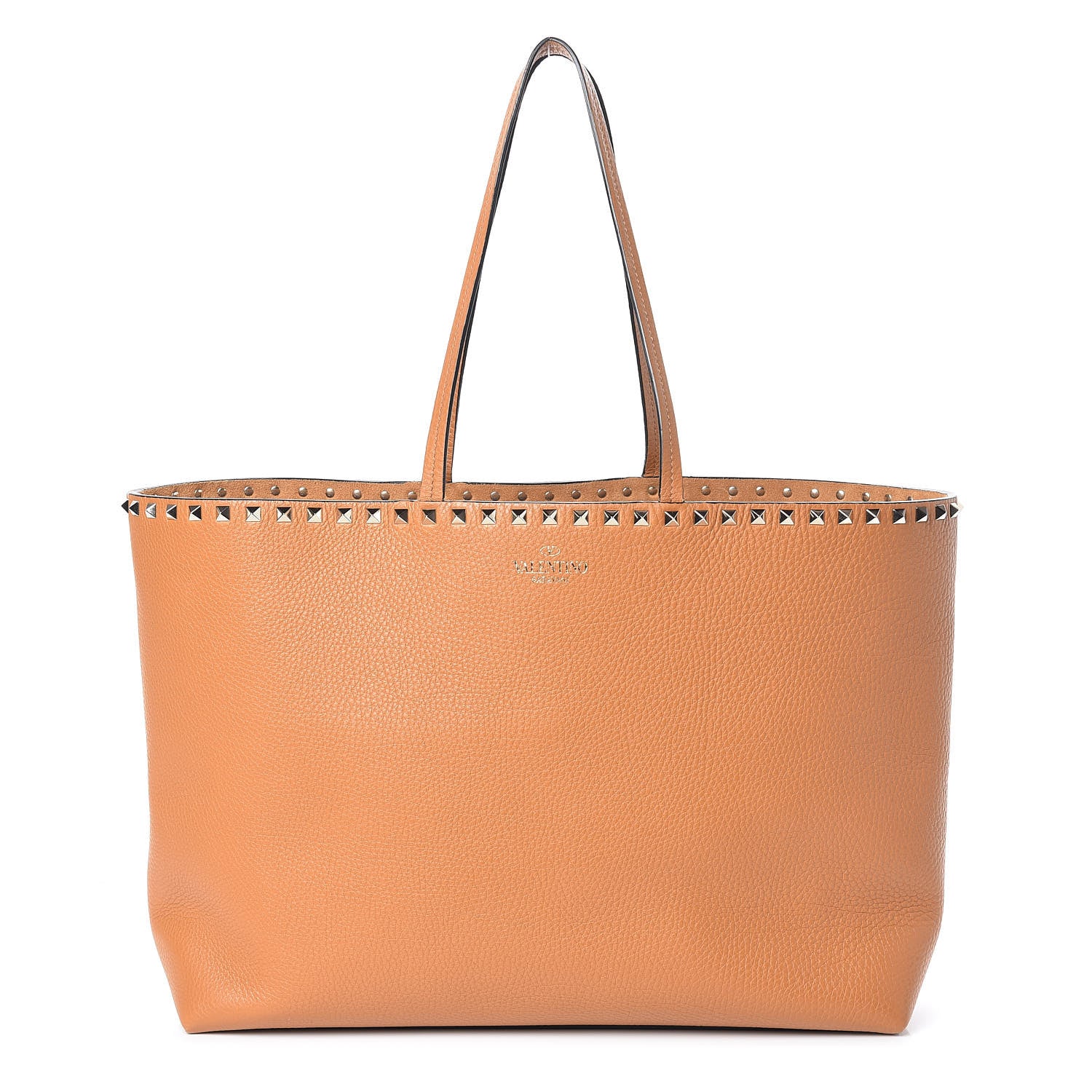 Valentino Garavani Grained Calfskin Rockstud Shoulder Tote Tan 1 of 9