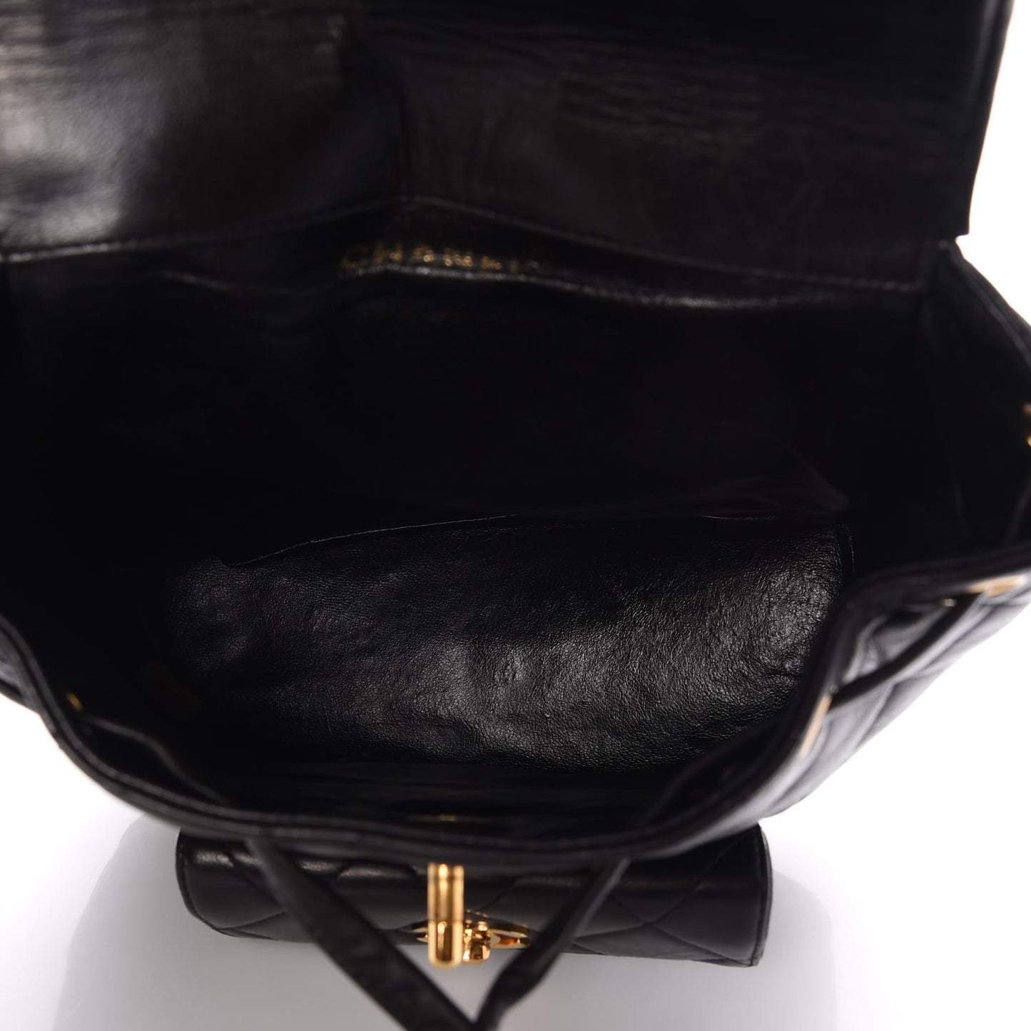 Lambskin Quilted Drawstring Backpack Black