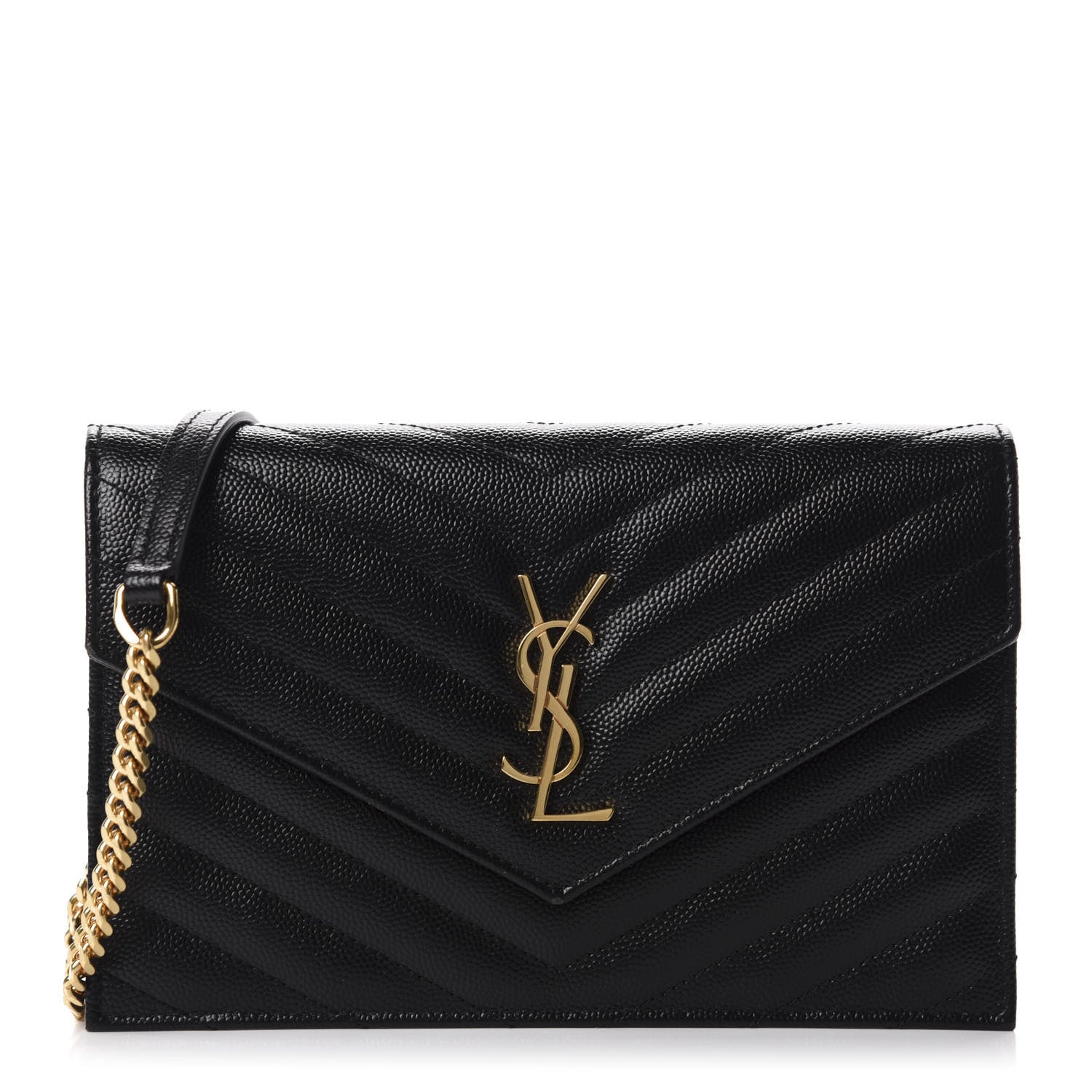 Saint Laurent Grain De Poudre Matelasse Chevron Monogram Envelope Chain Wallet Black 1 of 10