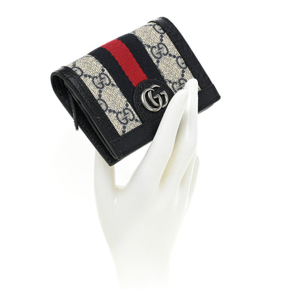 Gucci GG Supreme Monogram Textured Dollar Calfskin Web Ophidia Card Case Beige Blue 2 of 11