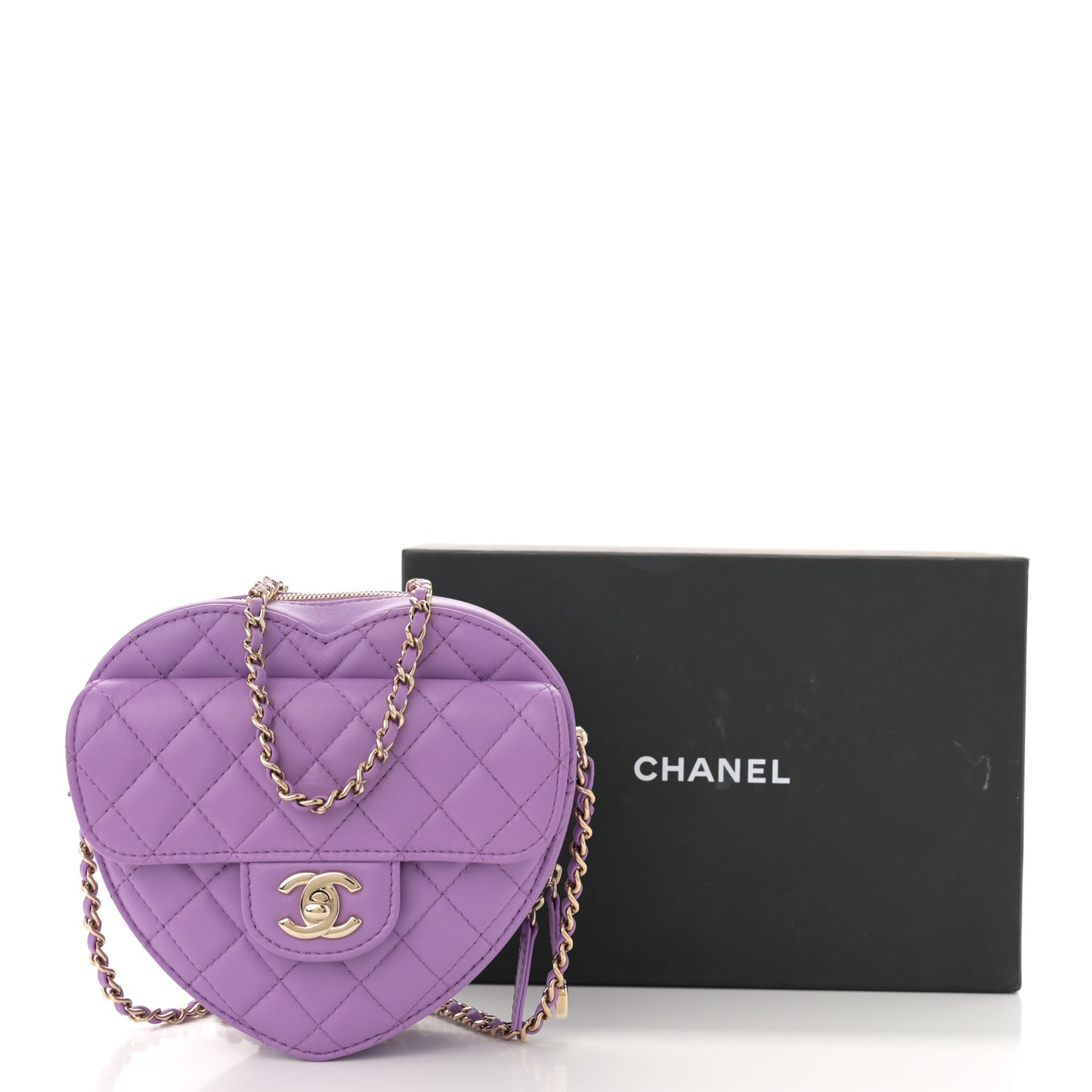 Lambskin Quilted CC In Love Heart Bag Purple