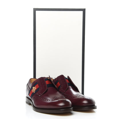 Gucci Calfskin Web Bee Embroidered Mens Slip-On Brogue Wingtip Derby Shoes 7 Bordeaux 9 of 9