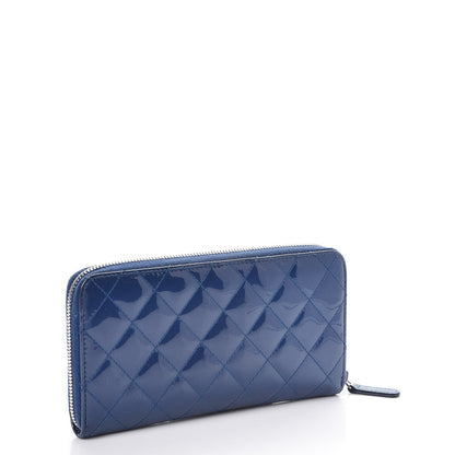 Chanel Patent Calfskin Quilted Large Gusset Zip Around Wallet Blue 3 of 9