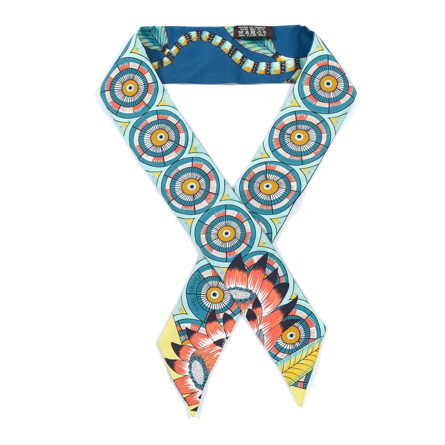 Hermes Silk The Savana Dance Twilly Turquoise Petrole Jaune 1 of 6
