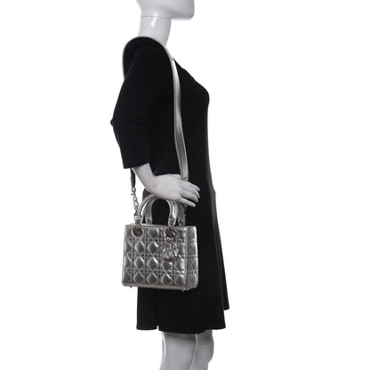 Christian Dior Metallic Grained Calfskin Cannage Small Lucky Badges My Lady Dior Silver 2 of 9