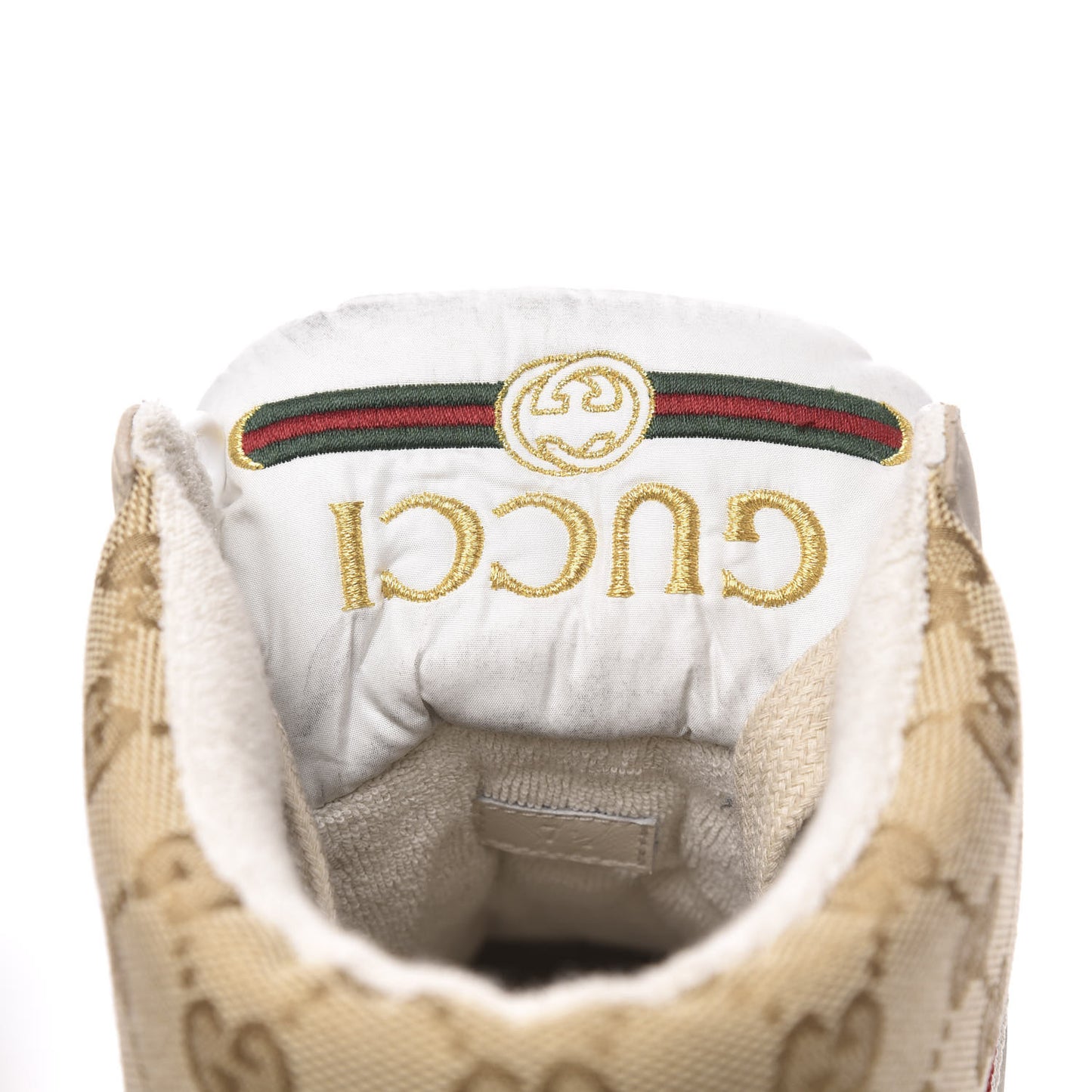 GG Monogram Nubuck Web Mens Screener High Top Sneakers 7.5 New Sand Dusty Milk Vintage Green