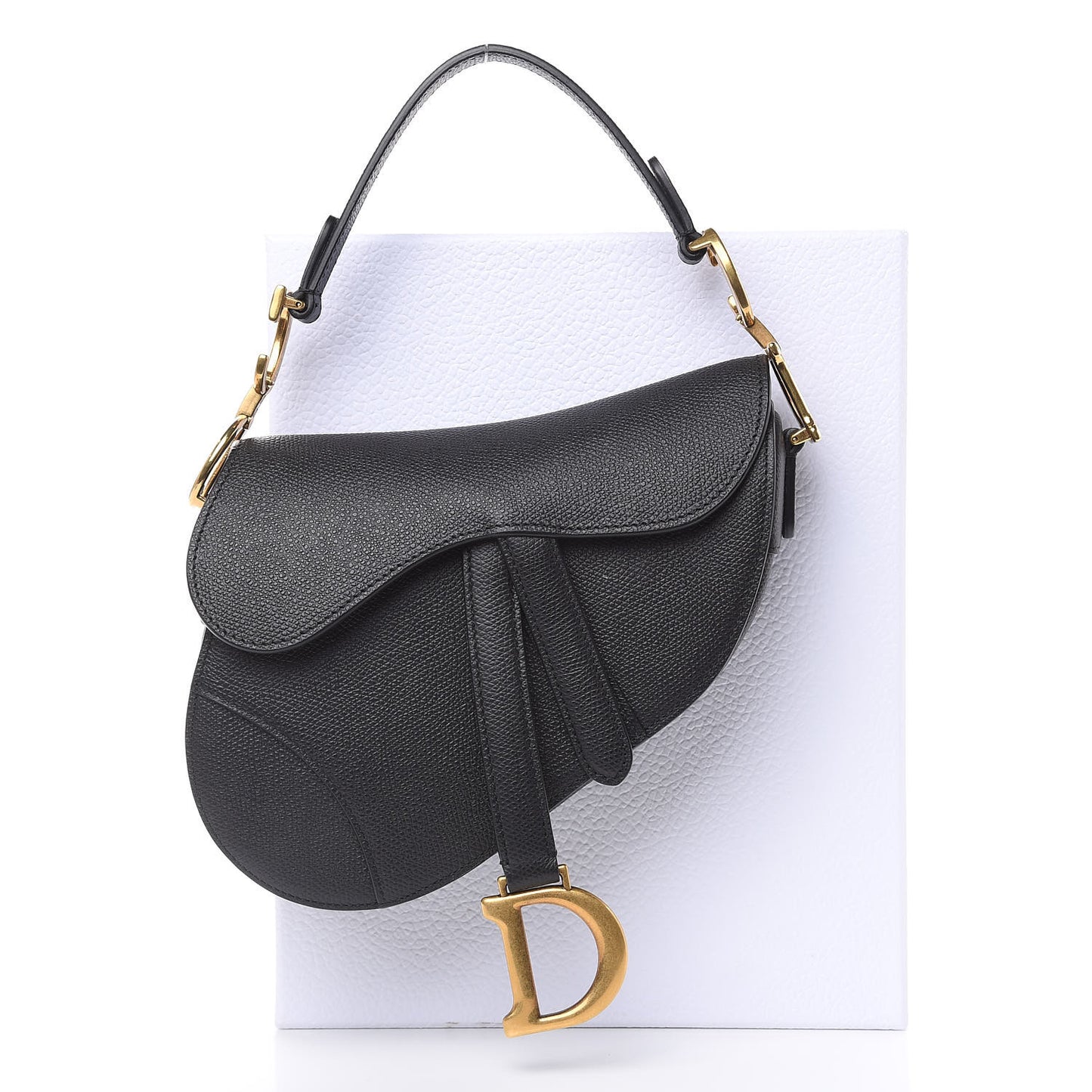 Grained Calfskin Mini Saddle Bag Black