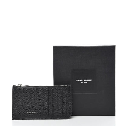 Saint Laurent Grained Calfskin 5 Fragments Zip Pouch Card Holder Black 8 of 8
