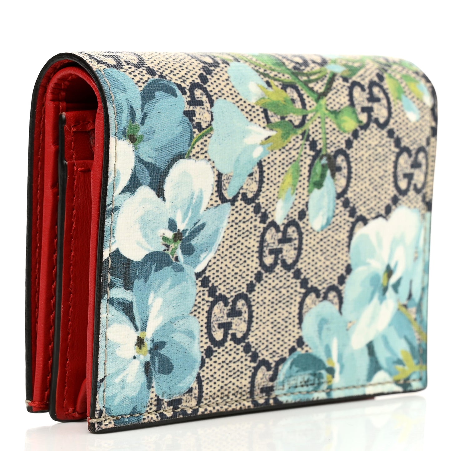 GG Supreme Monogram Blooms Card Case Wallet Beige Blue Navy Hibiscus Red
