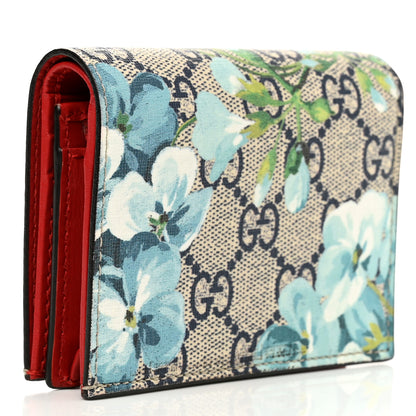 Gucci GG Supreme Monogram Blooms Card Case Wallet Beige Blue Navy Hibiscus Red 3 of 8