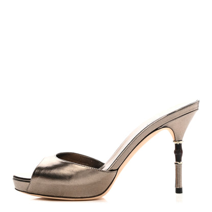 Gucci Metallic Nappa Bamboo Mid Heel Slide Sandals 36.5 Bronze 1 of 14