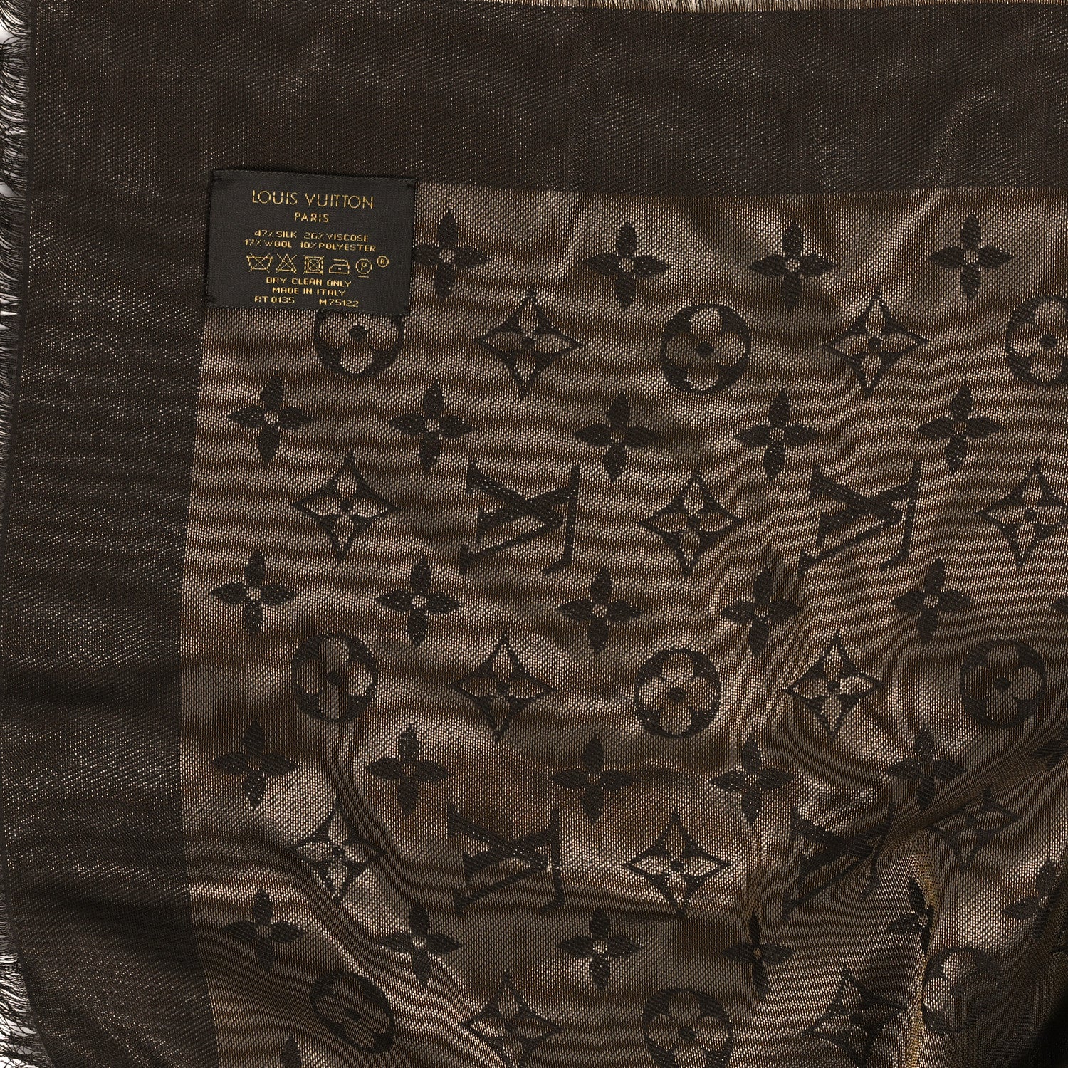 Louis Vuitton Silk Wool Monogram Shine Shawl Brown 3 of 3