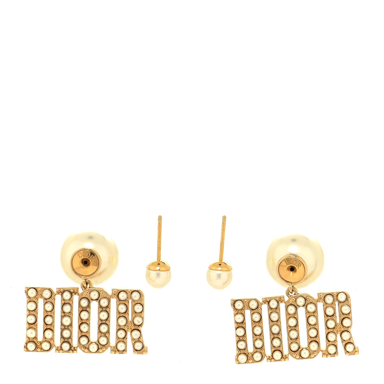 Christian Dior Metal Pearl Tribal Drop Earrings Gold 3 of 4