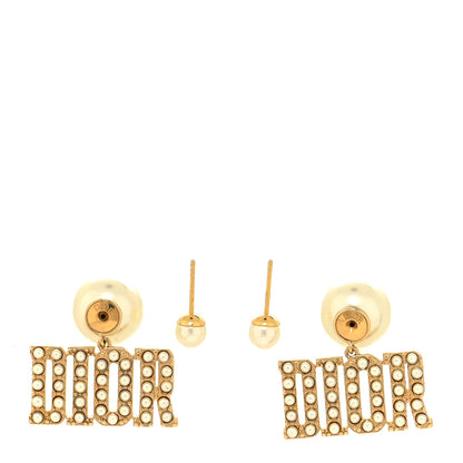 Christian Dior Metal Pearl Tribal Drop Earrings Gold 3 of 4