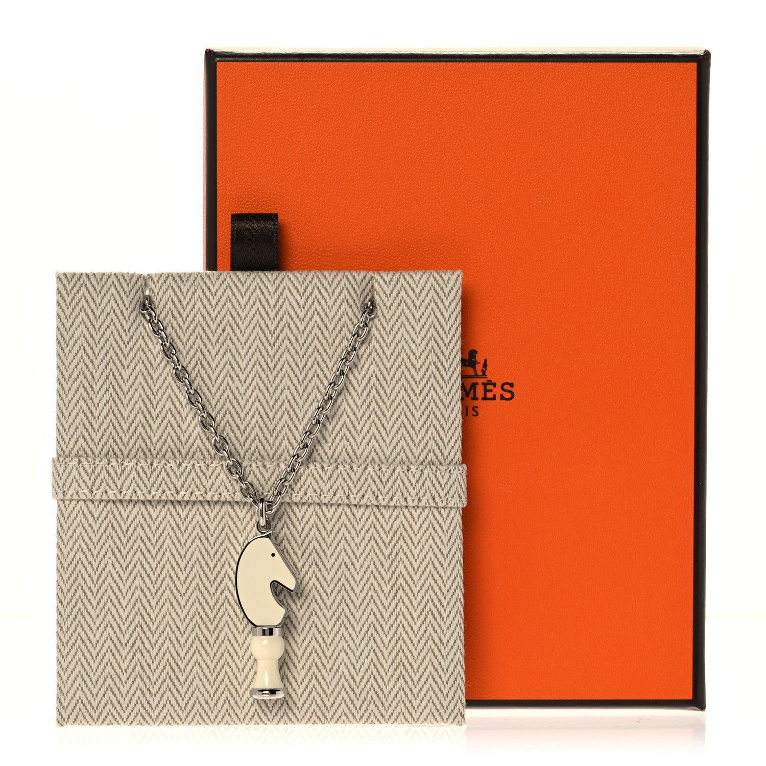 Hermes Lacquered Palladium Cavalier Necklace Craie 7 of 7