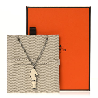 Hermes Lacquered Palladium Cavalier Necklace Craie 7 of 7