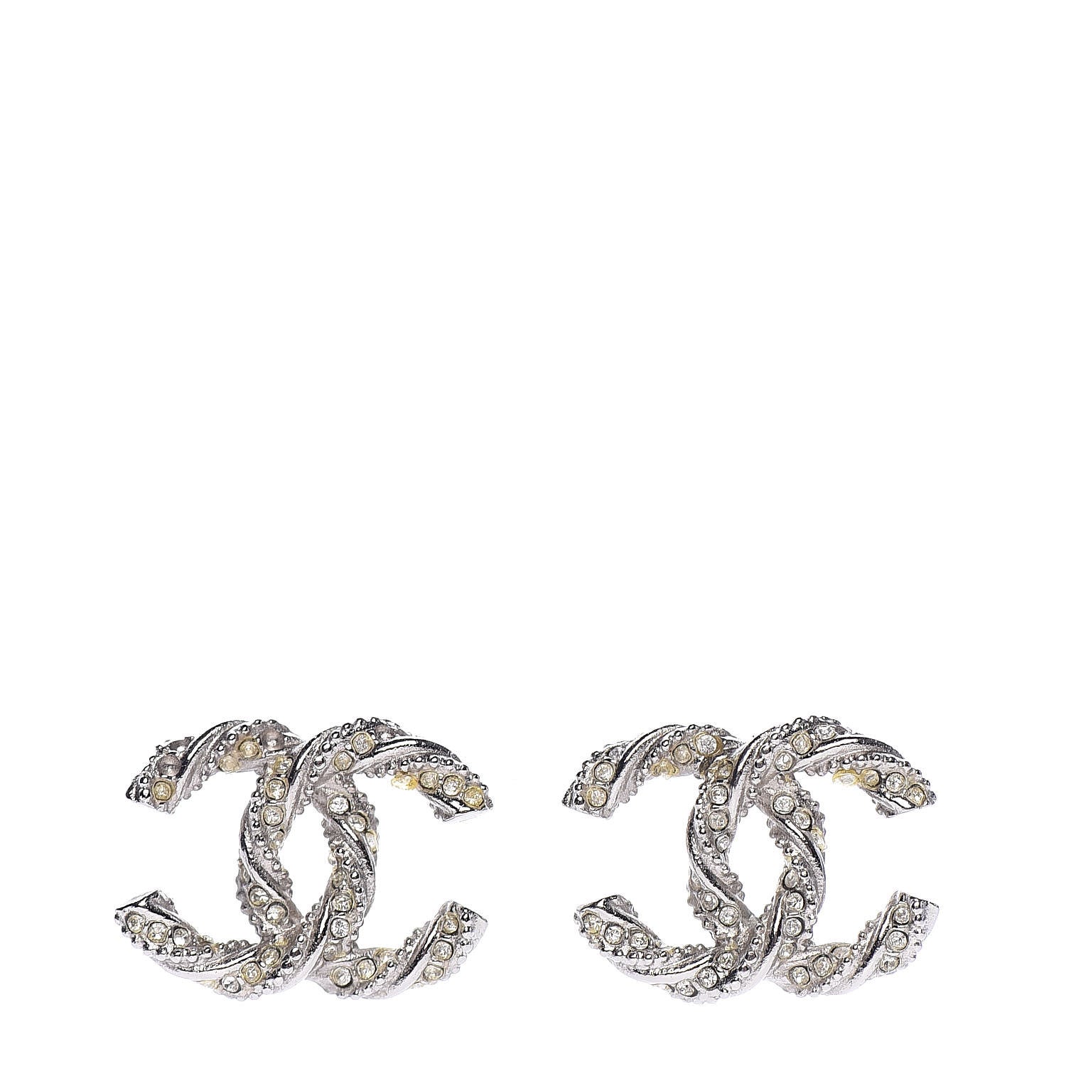 Chanel Crystal CC Twisted Earrings Silver 1 of 7