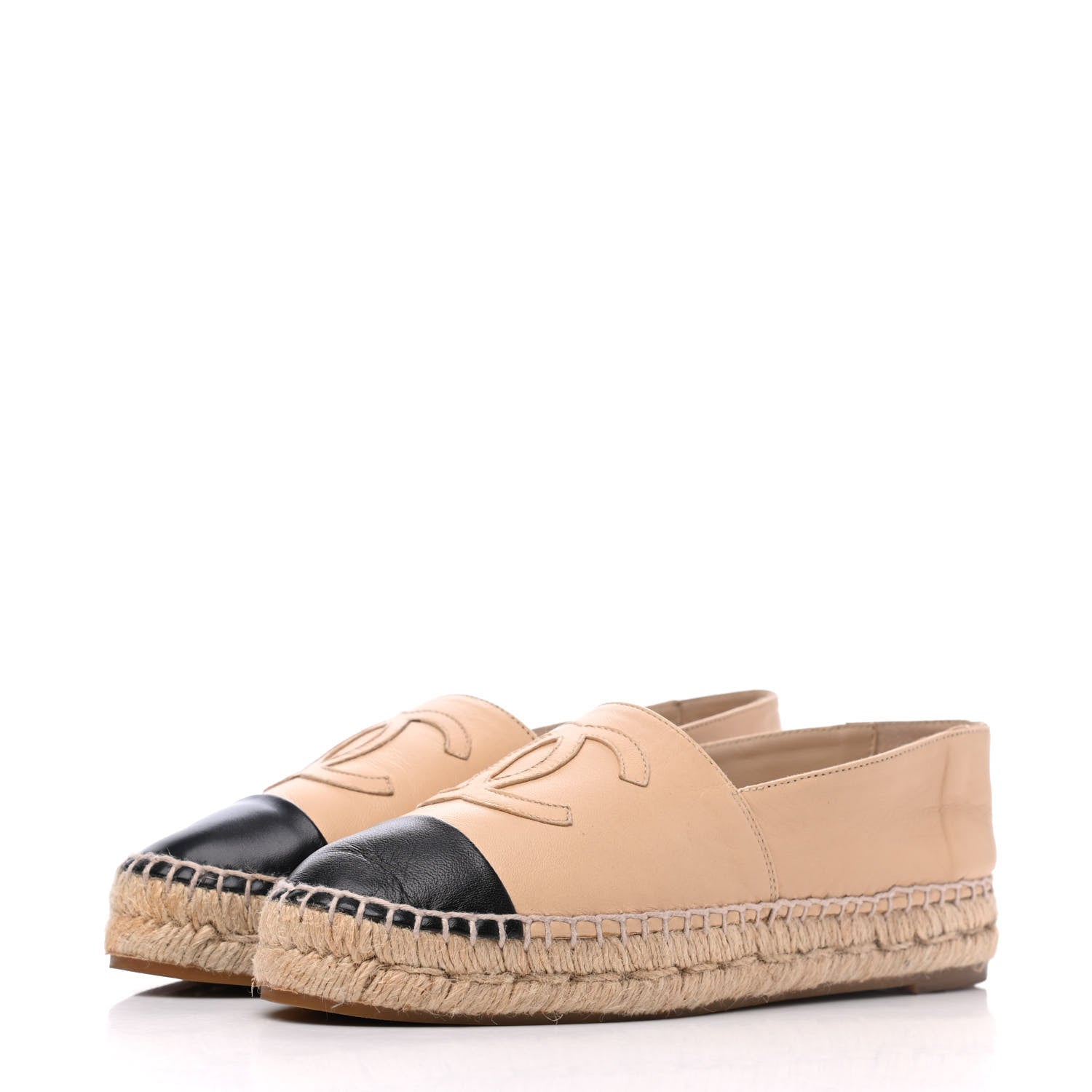 Chanel Lambskin CC Espadrilles 35 Beige Black 3 of 22