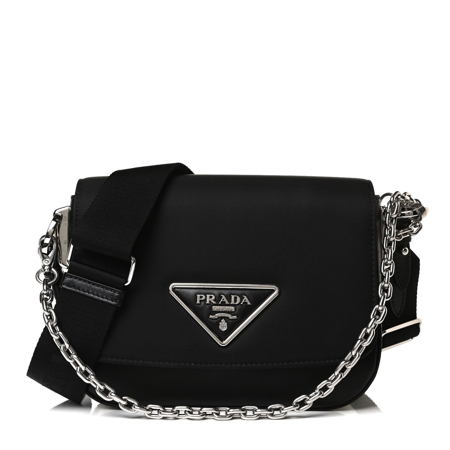 Nylon Calfskin Identity Shoulder Bag Black