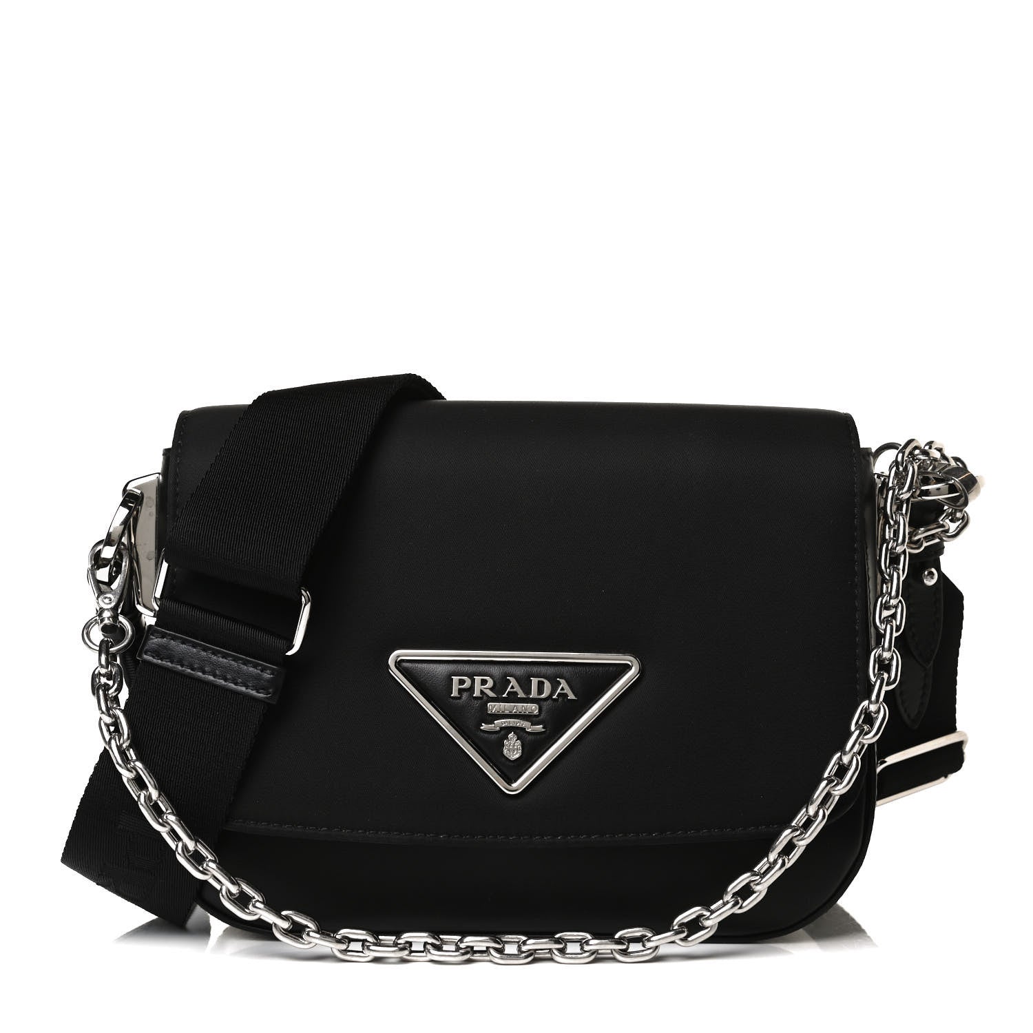 Prada Nylon Calfskin Identity Shoulder Bag Black 1 of 14