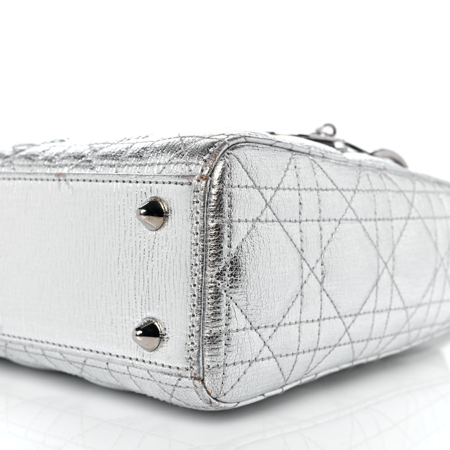 Metallic Grained Calfskin Cannage Small Lucky Badges My Lady Dior Silver