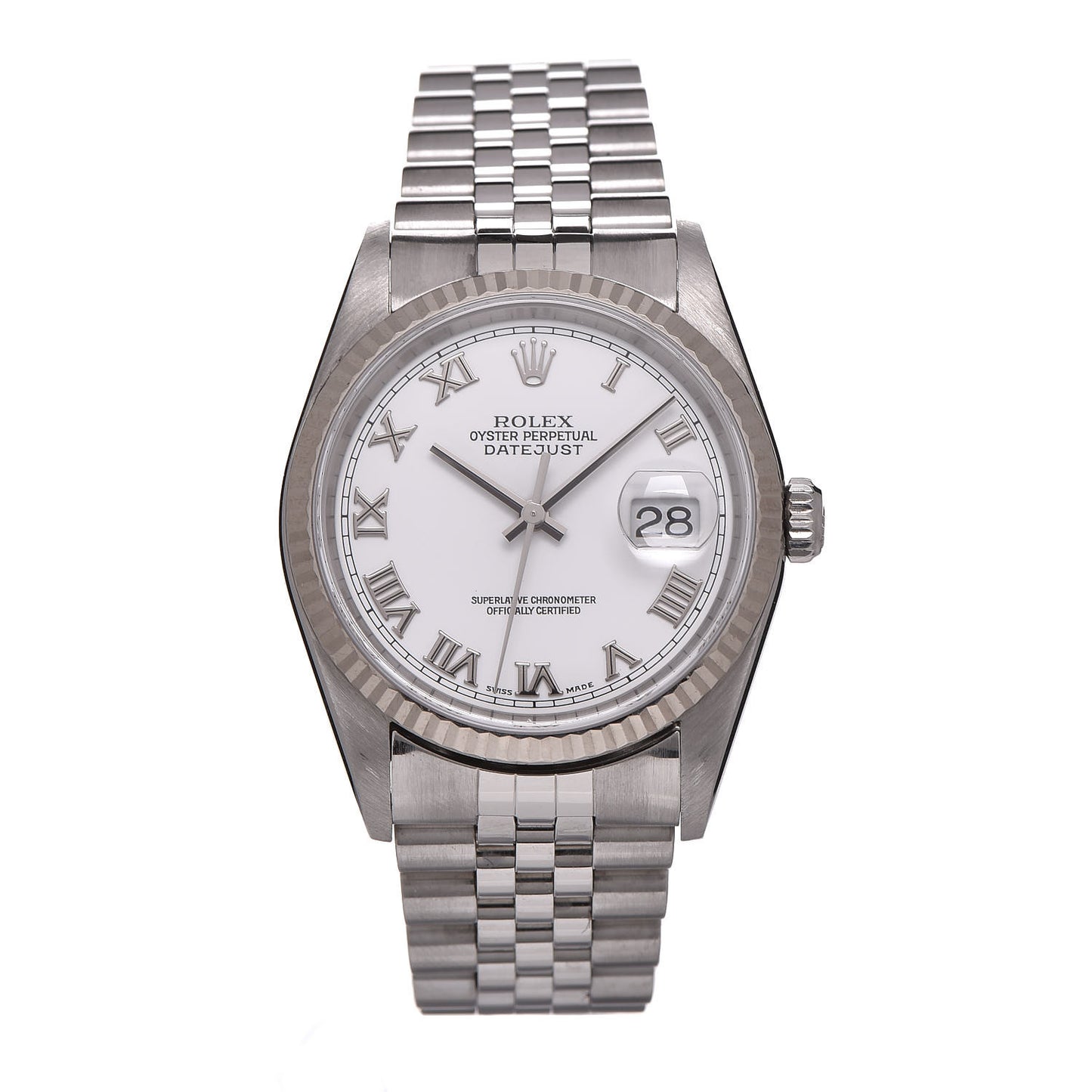 Stainless Steel 18K White Gold 36mm Oyster Perpetual Datejust Watch White Roman 16234