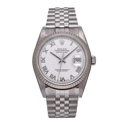 Rolex Stainless Steel 18K White Gold 36mm Oyster Perpetual Datejust Watch White Roman 16234 1 of 7