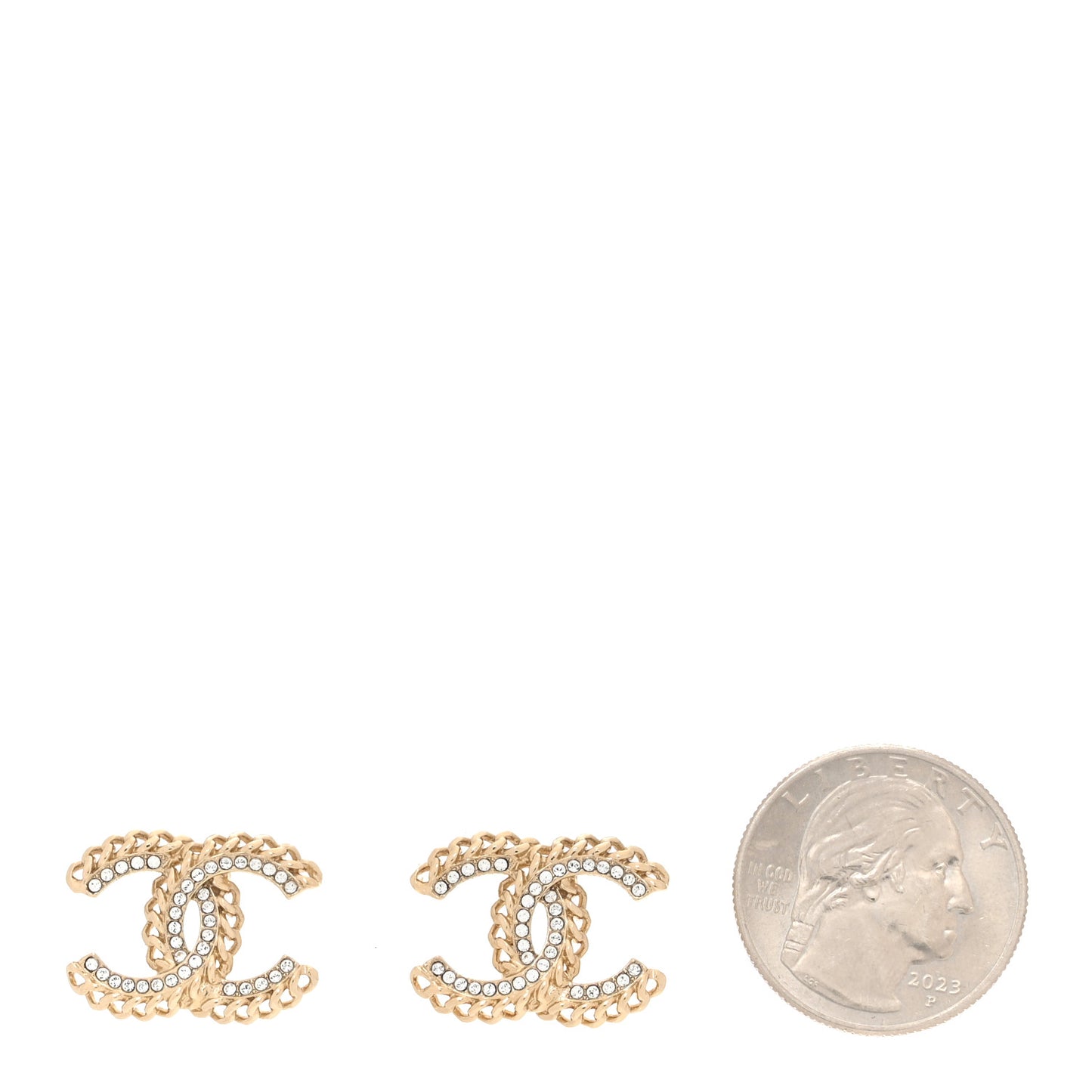 Crystal Chain CC Stud Earrings Gold
