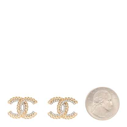 Chanel Crystal Chain CC Stud Earrings Gold 2 of 5