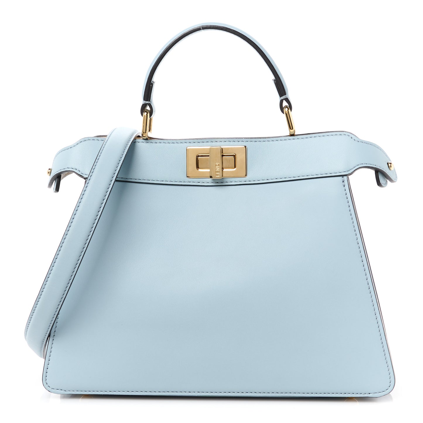 Vitello Seta Shiny Nappa Small Peekaboo I SEE U Satchel Azzurro Baby Camelia