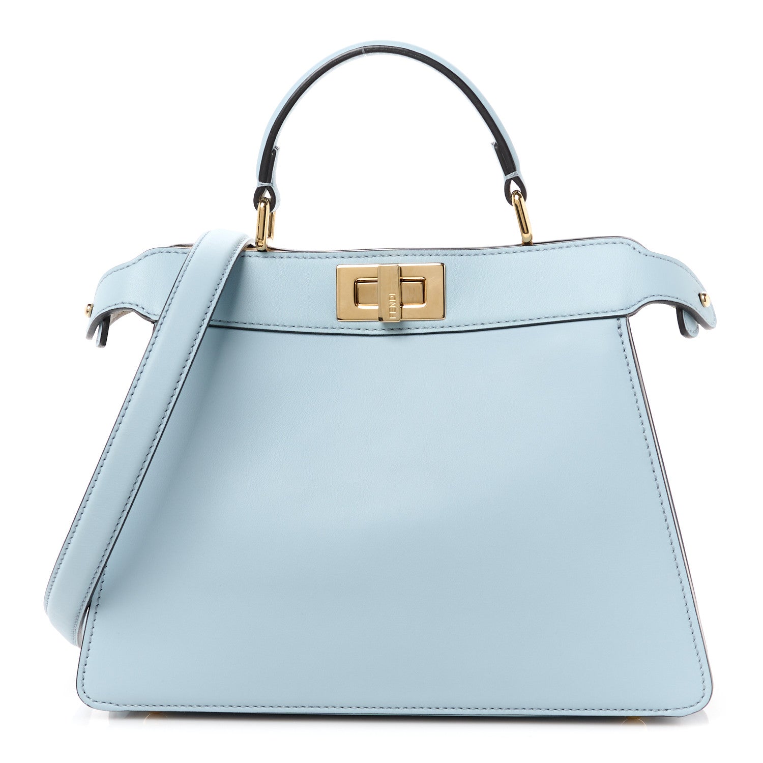 Fendi Vitello Seta Shiny Nappa Small Peekaboo I SEE U Satchel Azzurro Baby Camelia 1 of 11
