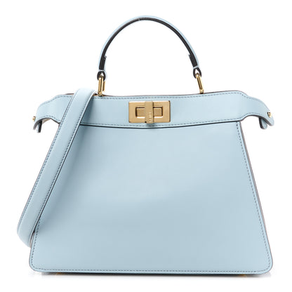 Fendi Vitello Seta Shiny Nappa Small Peekaboo I SEE U Satchel Azzurro Baby Camelia 1 of 11