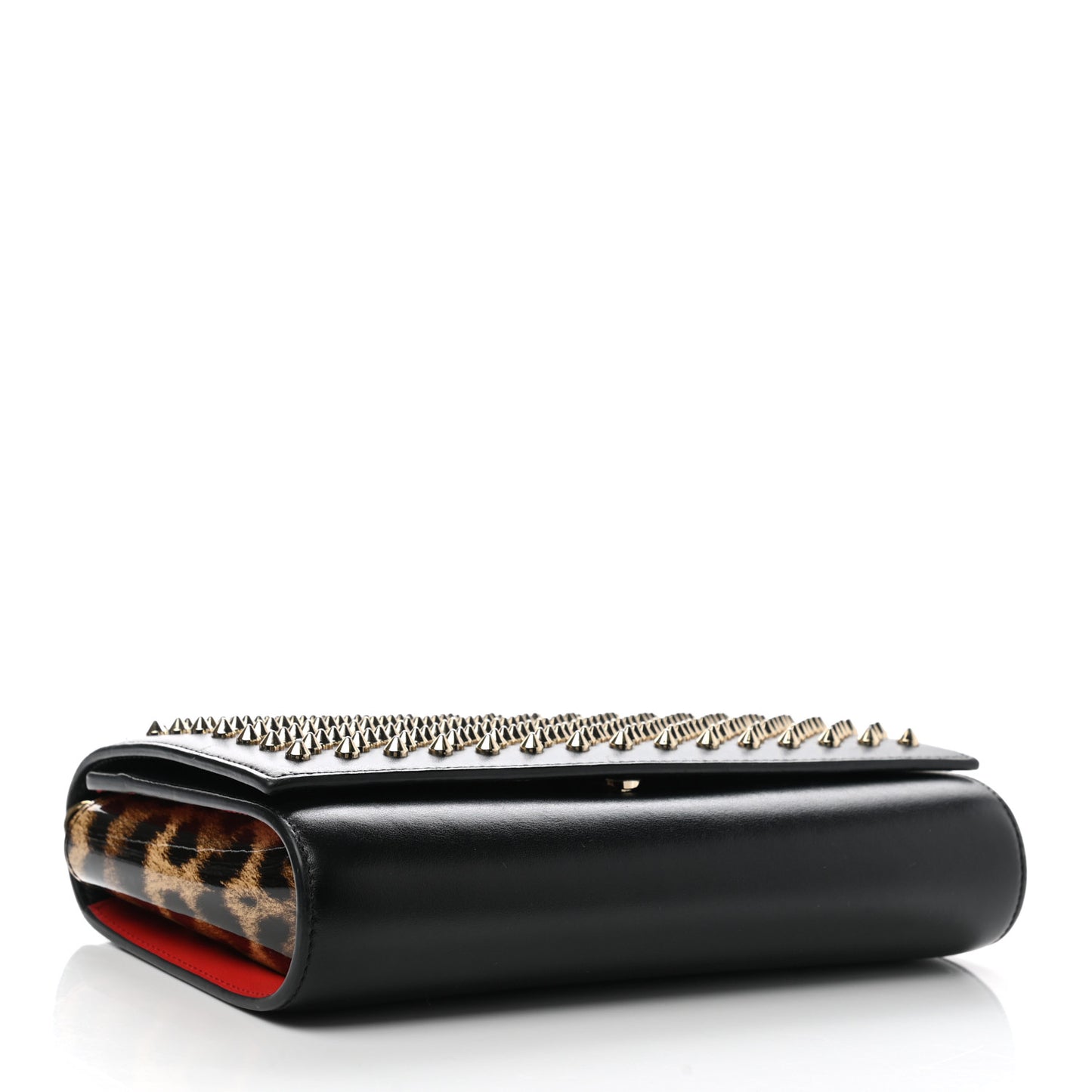 Calfskin Patent Leopard Spikes Paloma Clutch Black