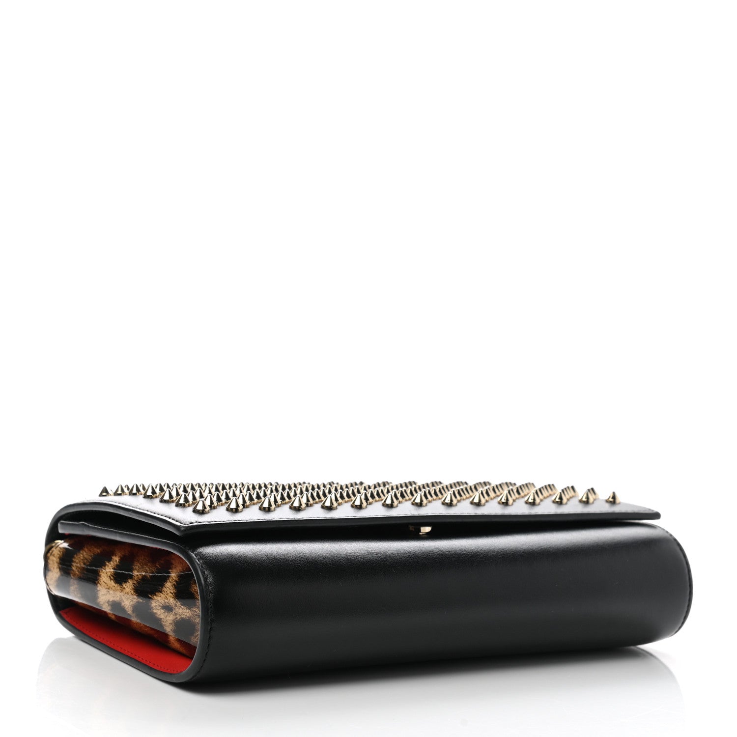 Christian Louboutin Calfskin Patent Leopard Spikes Paloma Clutch Black 5 of 11