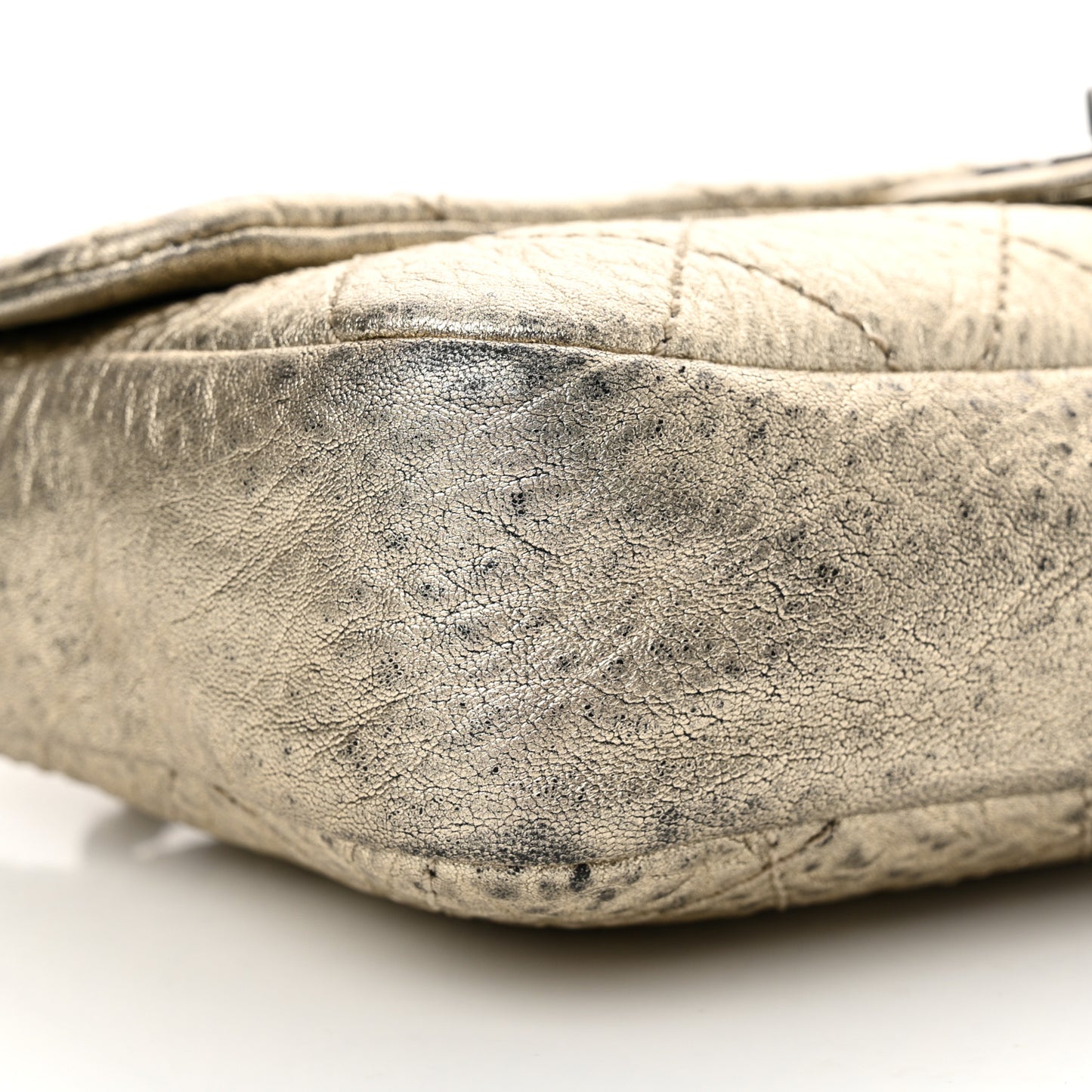 Distressed Metallic Lambskin Quilted Le Marais Ligne Flap Gold
