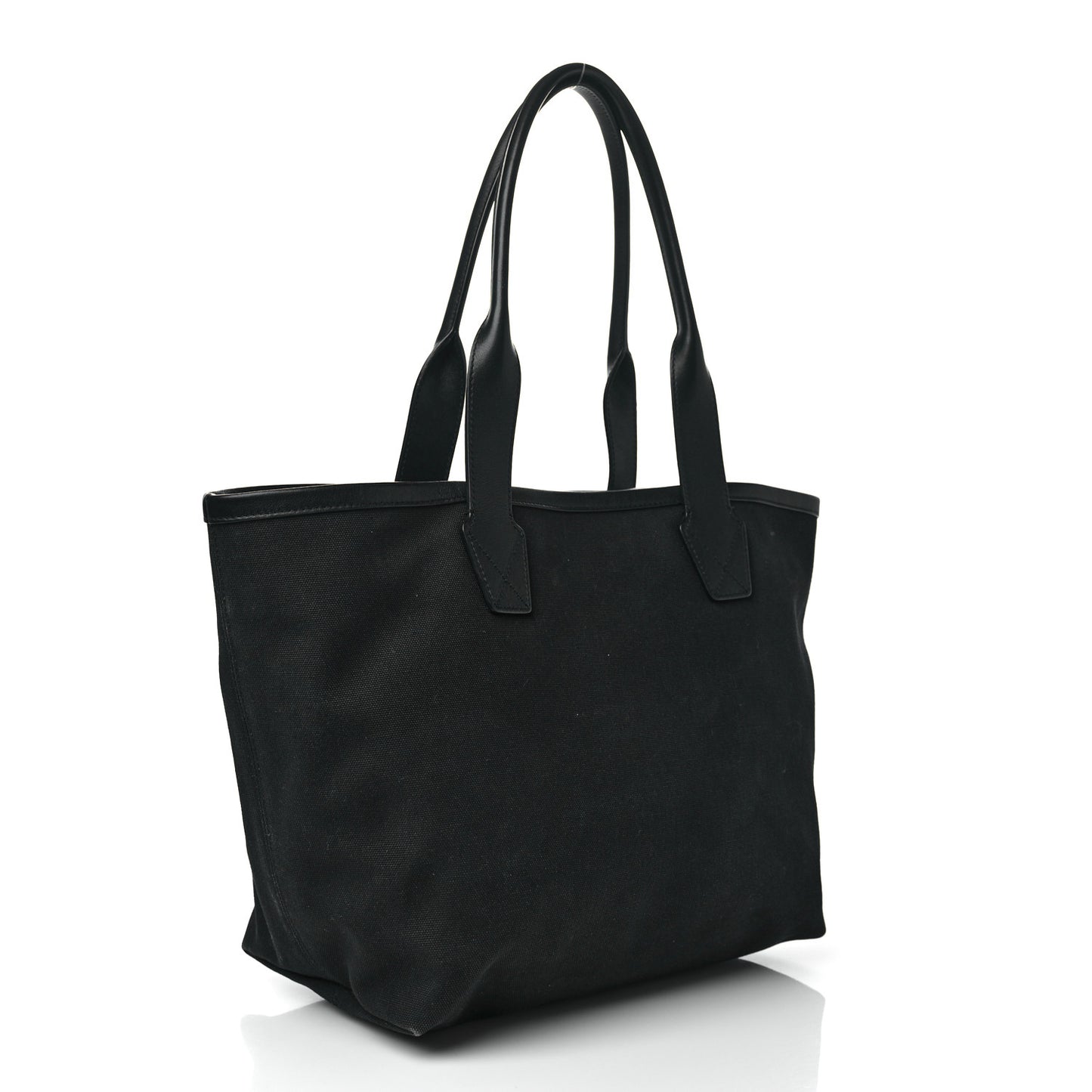 Cotton Canvas Calfskin Cities Paris Jumbo Small Tote Bag Black White