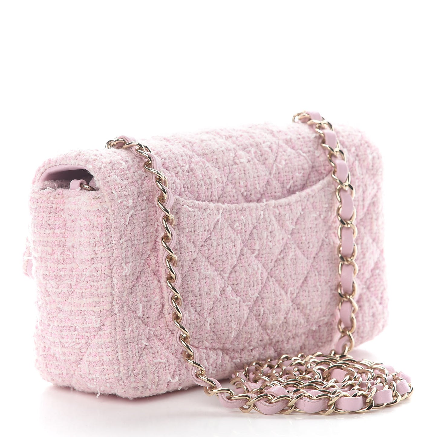 Tweed Quilted Mini Rectangular Flap Pink