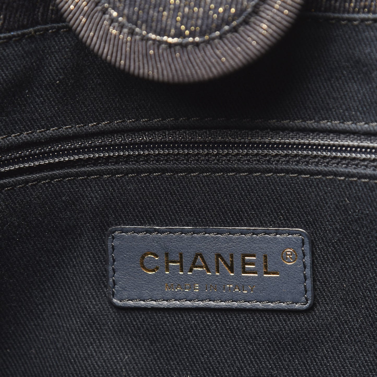 Lurex Canvas Small Deauville Tote Navy Blue Gold