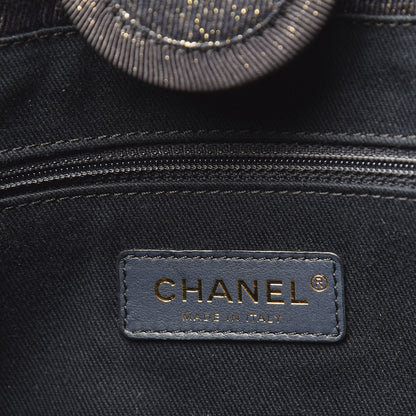 Chanel Lurex Canvas Small Deauville Tote Navy Blue Gold 5 of 9