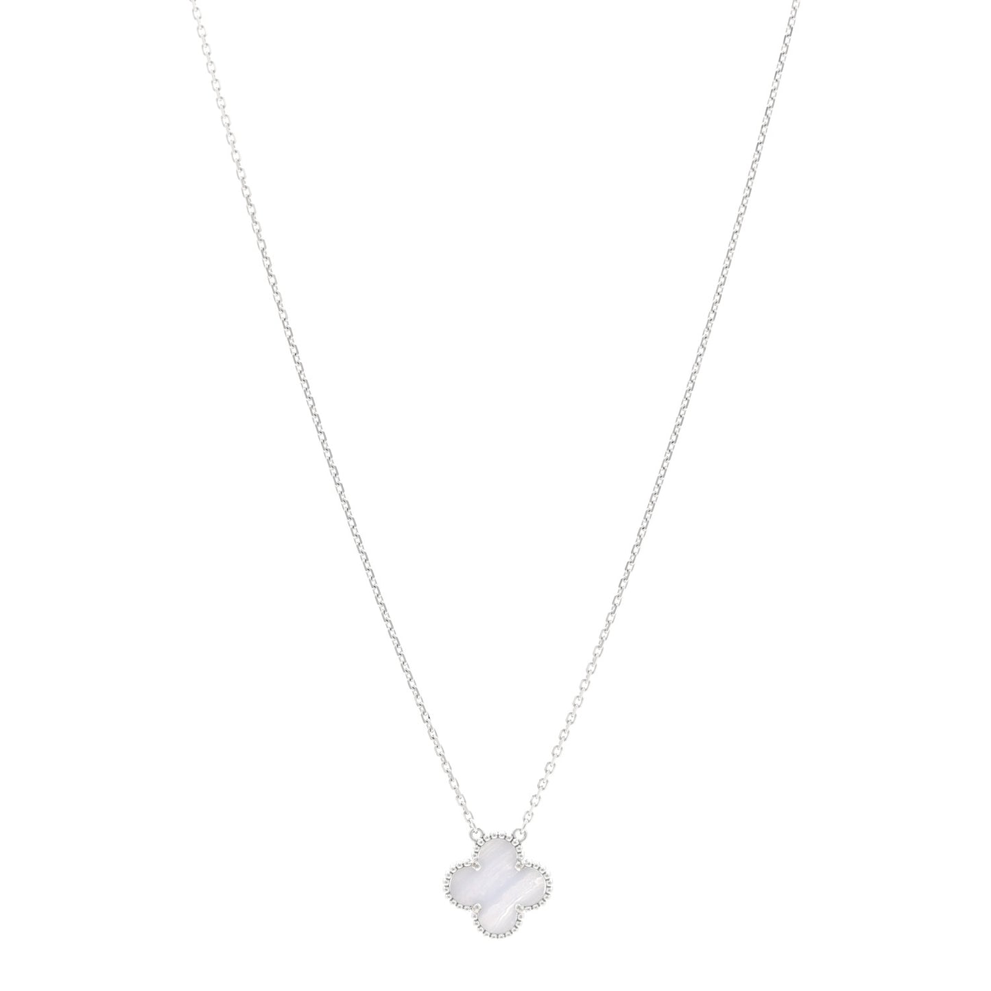 18K White Gold Chalcedony Vintage Alhambra Pendant Necklace