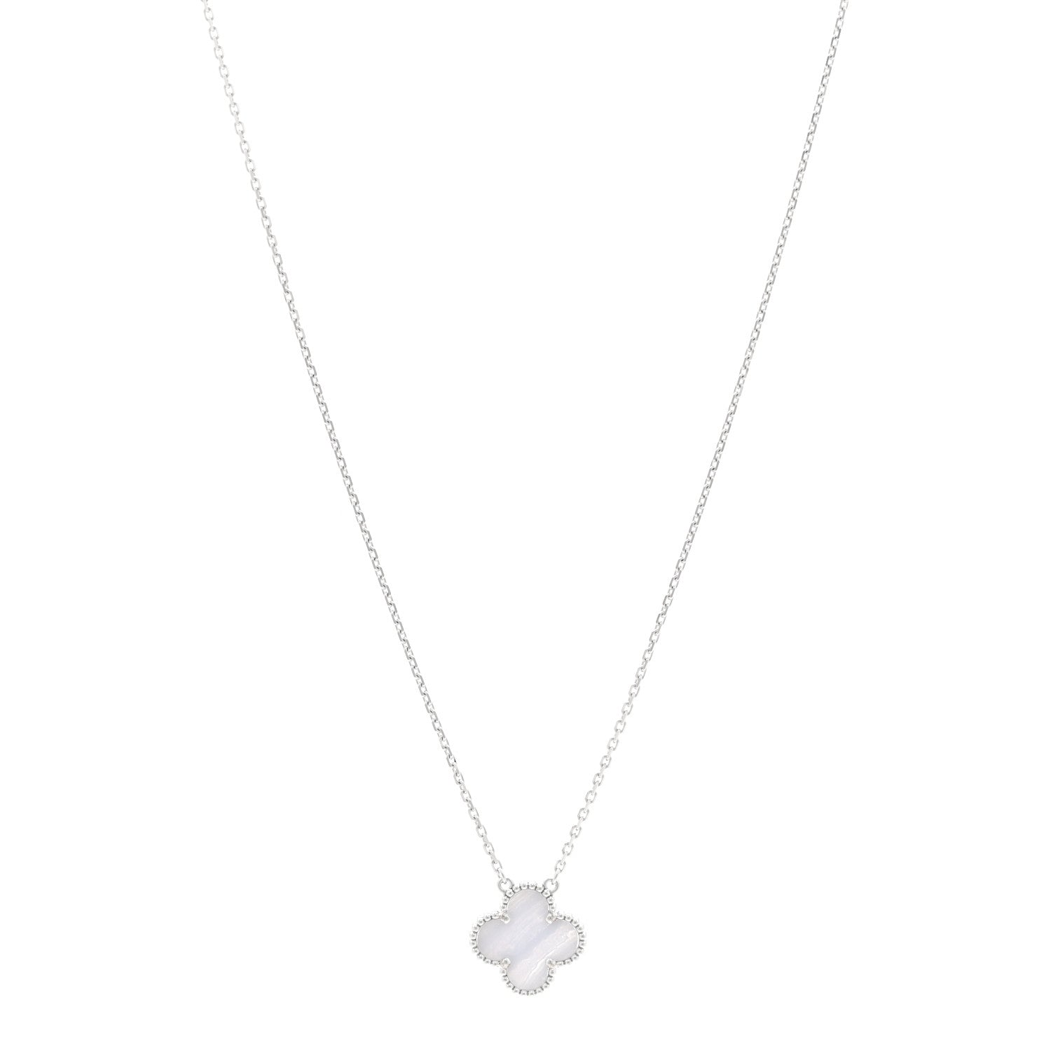 Van Cleef & Arpels 18K White Gold Chalcedony Vintage Alhambra Pendant Necklace 1 of 6