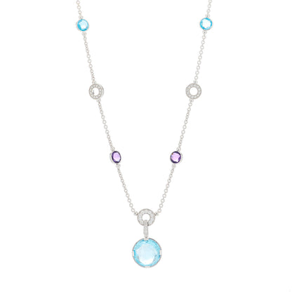 Bulgari 18K White Gold Diamond Blue Topaz Amethyst Parentesi Necklace 1 of 6
