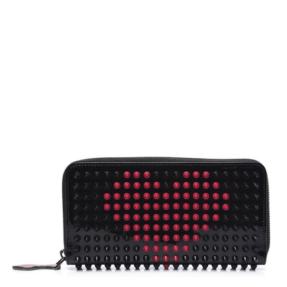 Christian Louboutin Patent Panettone Spiked Valentines Zip Around Wallet Black Fuchsia 1 of 9