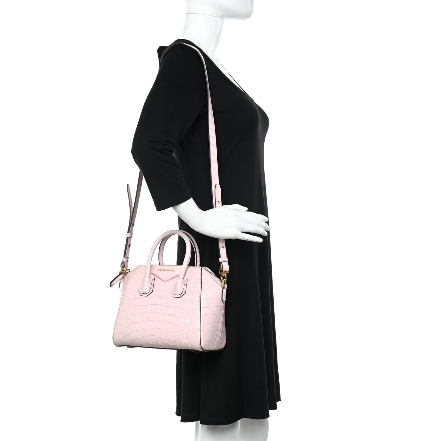 Calfskin Crocodile Embossed Mini Antigona Pink