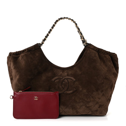 Chanel Suede Quilted Neo Cabas Small Shopping Tote Dark Brown 3 of 11