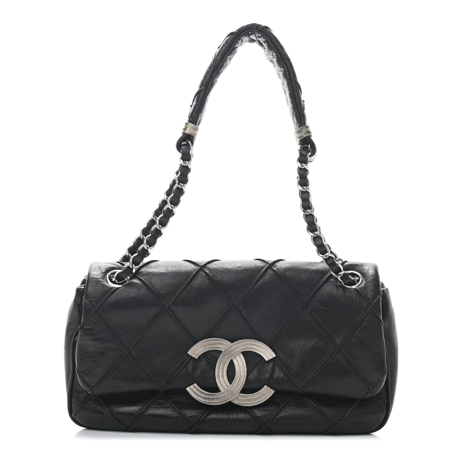 Chanel Lambskin Diamond Stitched CC Flap Shoulder Bag Black 1 of 26