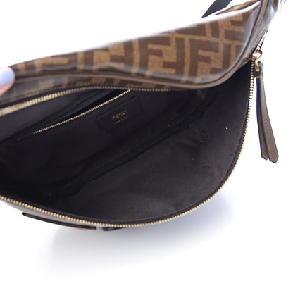Fendi X FILA Glazed Fabric Vitello Century FF 1974 Mania Belt Bag Mogano Panna Blueberry 6 of 10